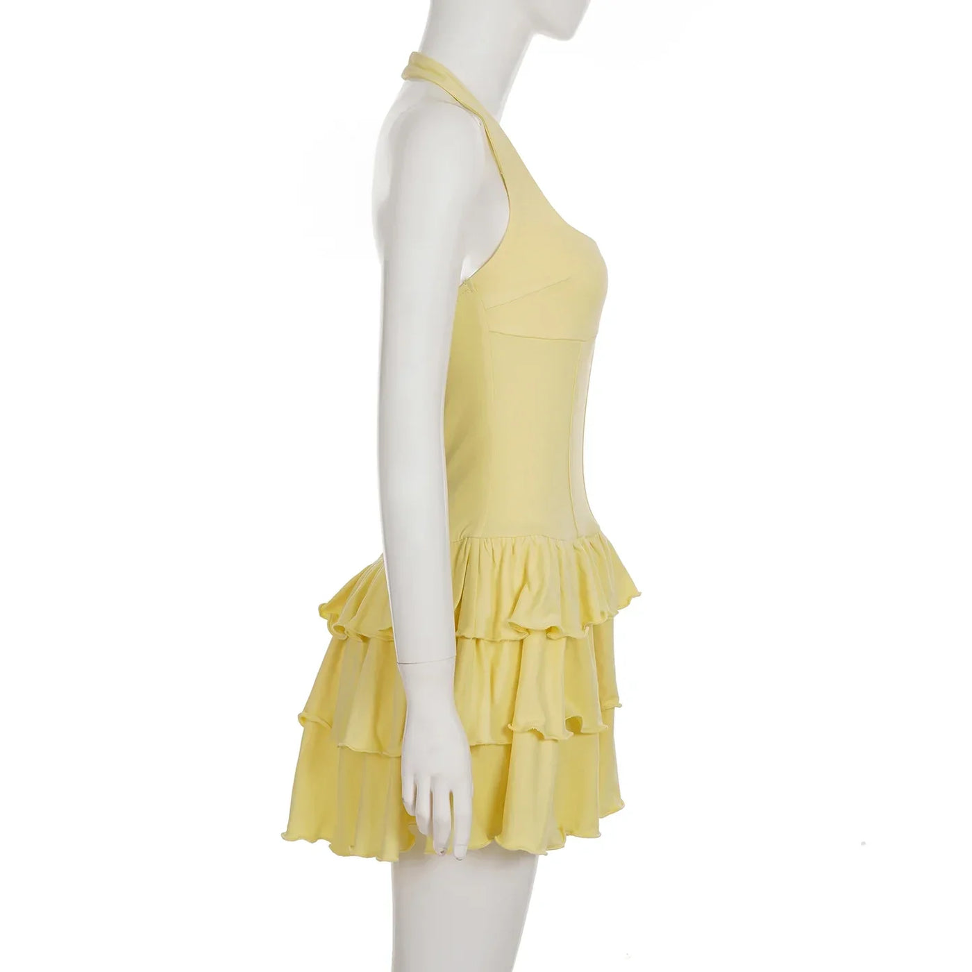 Women's Dresses 2025 Halter Mini Dress Chic U Neck Layer Ruffles Hem Bodycone A Line Vestido Summer Ladies Street Party Wear