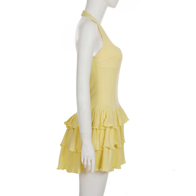 Women's Dresses 2025 Halter Mini Dress Chic U Neck Layer Ruffles Hem Bodycone A Line Vestido Summer Ladies Street Party Wear