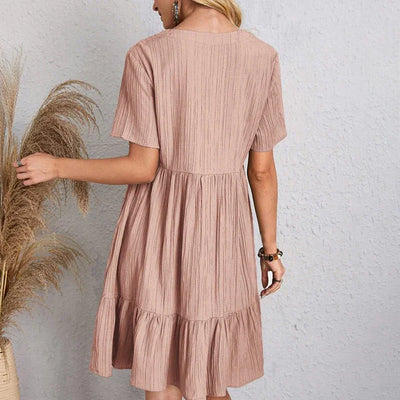 Women Mini Dress Summer Casual Solid V Neck Ruffles A-line Dress Female Fashion Holiday Boho Loose Beach Elegant Dresses Vestido