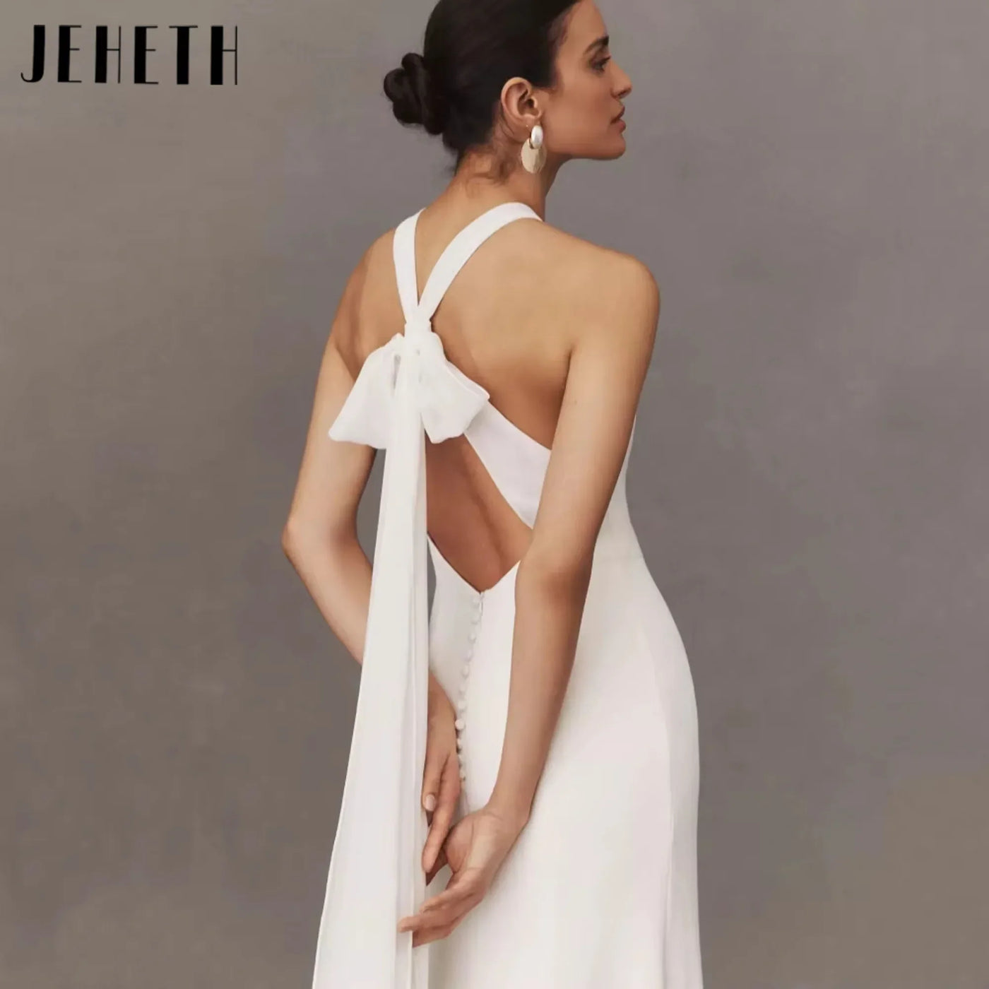 Elegant Satin Mermaid Wedding Dress with Criss-Cross Bow Simple Halter Bridal Gown Backless Bride Robe Vestido De Novia Custom