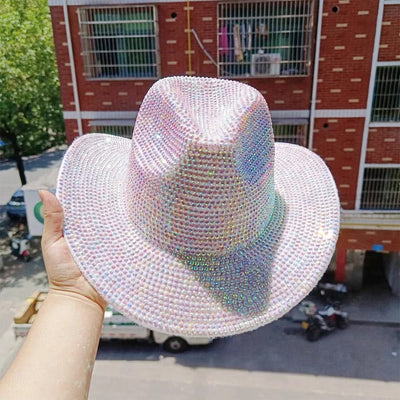 Women's cowboy hat high-end custom accessories white exquisite cowboy fashion shiny pearl rhinestone cowboy hat prom party hat
