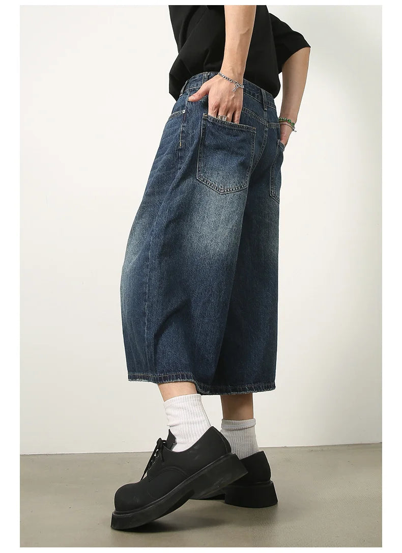 Men's Jeans Shorts American Style Vintage Loose Fit Wide Leg Straight Leg Denim Fashion Design Summer Y2k Gothic Washed Shorts