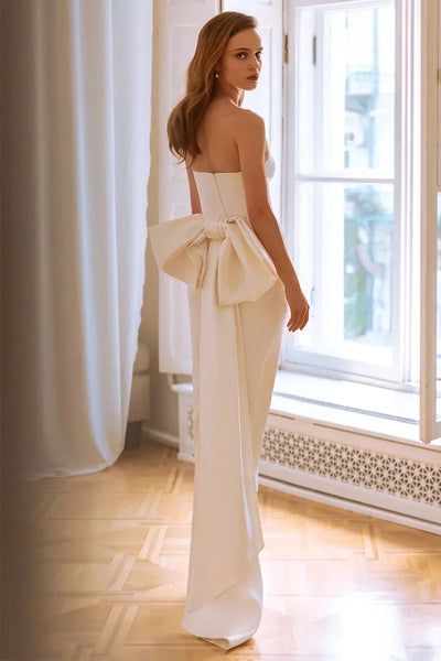 Lakshmigown Tea-Length Short Wedding Dress Strapless Split Soft Mikado Satin Formal Party Gowns Vestidos Robe De Soiree