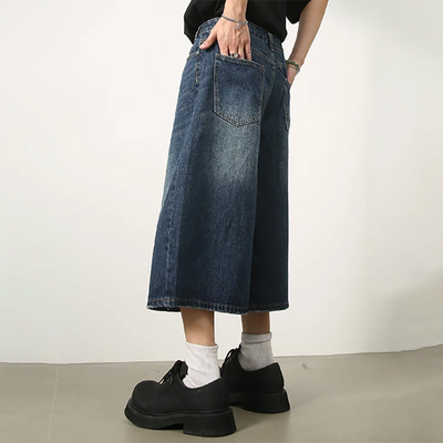 Men's Jeans Shorts American Style Vintage Loose Fit Wide Leg Straight Leg Denim Fashion Design Summer Y2k Gothic Washed Shorts
