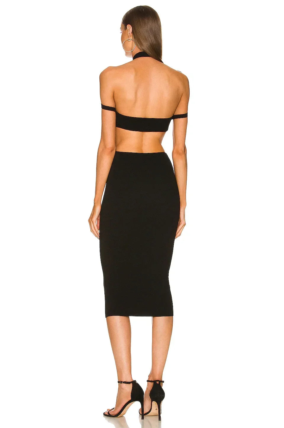 Women's Cut Out Midi Bandage Dress 2025 Summer V Neck Sleeveless Backless Bodycon Off Shoulder Sexy Elegant Evening Dresses