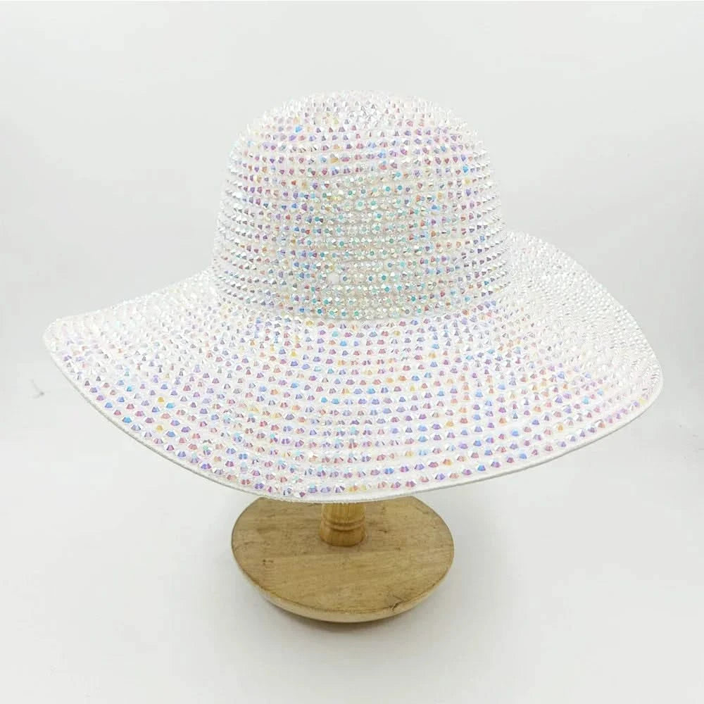 Women's cowboy hat high-end custom accessories white exquisite cowboy fashion shiny pearl rhinestone cowboy hat prom party hat
