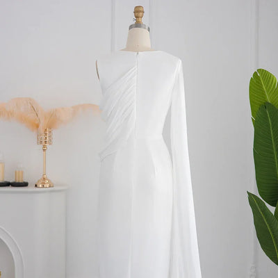 Sharon Said Elegant Light Blue Evening Dresses for Wedding with Feathers Cape Luxury Dubai Formal Party Dress SF289 Customized