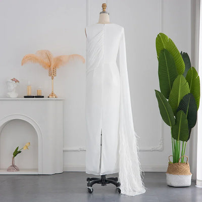 Sharon Said Elegant Light Blue Evening Dresses for Wedding with Feathers Cape Luxury Dubai Formal Party Dress SF289 Customized