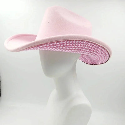 Women's cowboy hat high-end custom accessories white exquisite cowboy fashion shiny pearl rhinestone cowboy hat prom party hat