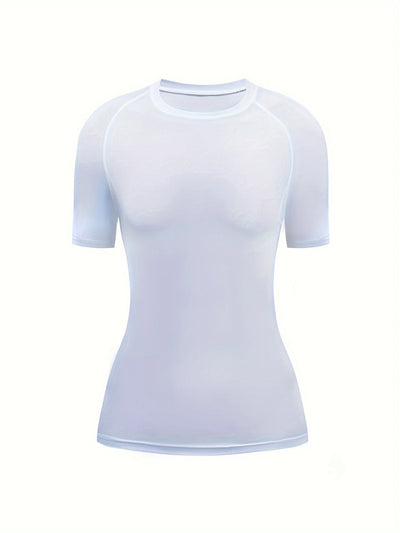 Women's Quick-Dry Crew Neck Tee – Breathable, Stretchable Activewear with Classic Solid Color Design