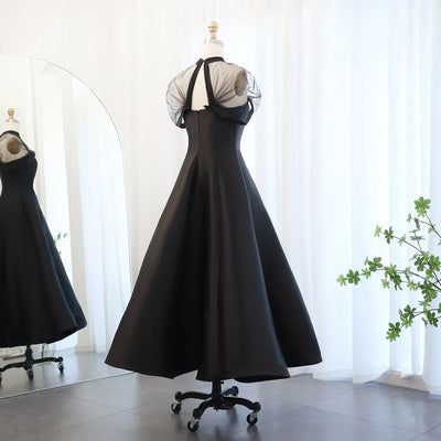 Sharon Said Black Sheer Sleeves Evening Dresses with Sweep Floor for Women Wedding Party Gown SF026 Customized فساتين سهرة