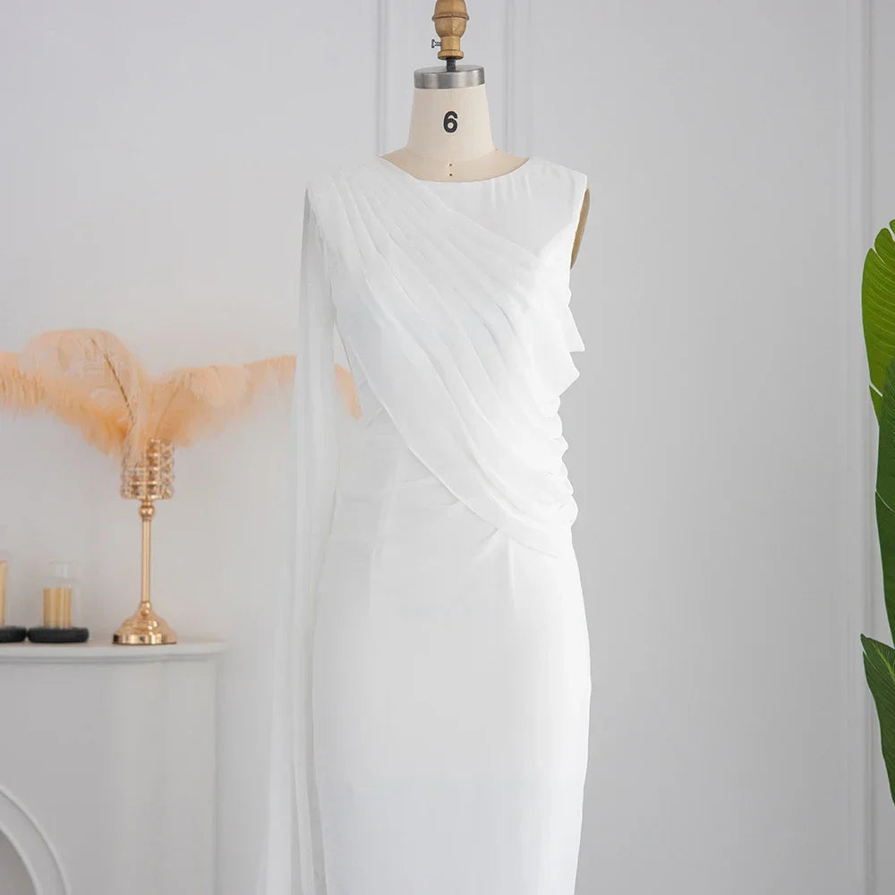 Sharon Said Elegant Light Blue Evening Dresses for Wedding with Feathers Cape Luxury Dubai Formal Party Dress SF289 Customized
