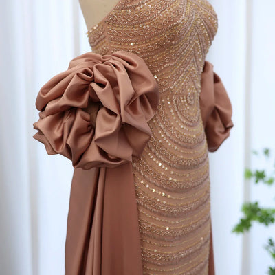 Sharon Said Luxury Arabic Dusty Rose Evening Dresses with Cape Dubai Strapless Midi Women Wedding Party Gowns SS492 Customized