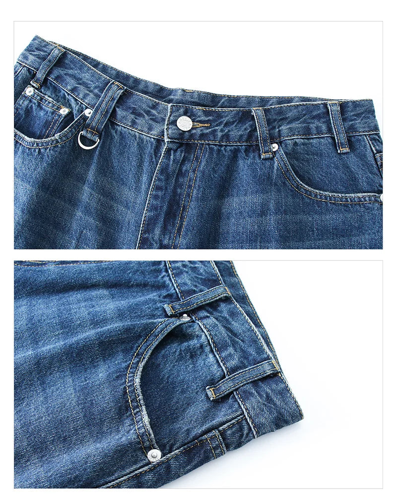 Men's Jeans Shorts American Style Vintage Loose Fit Wide Leg Straight Leg Denim Fashion Design Summer Y2k Gothic Washed Shorts