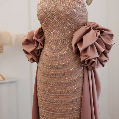 Sharon Said Luxury Arabic Dusty Rose Evening Dresses with Cape Dubai Strapless Midi Women Wedding Party Gowns SS492 Customized