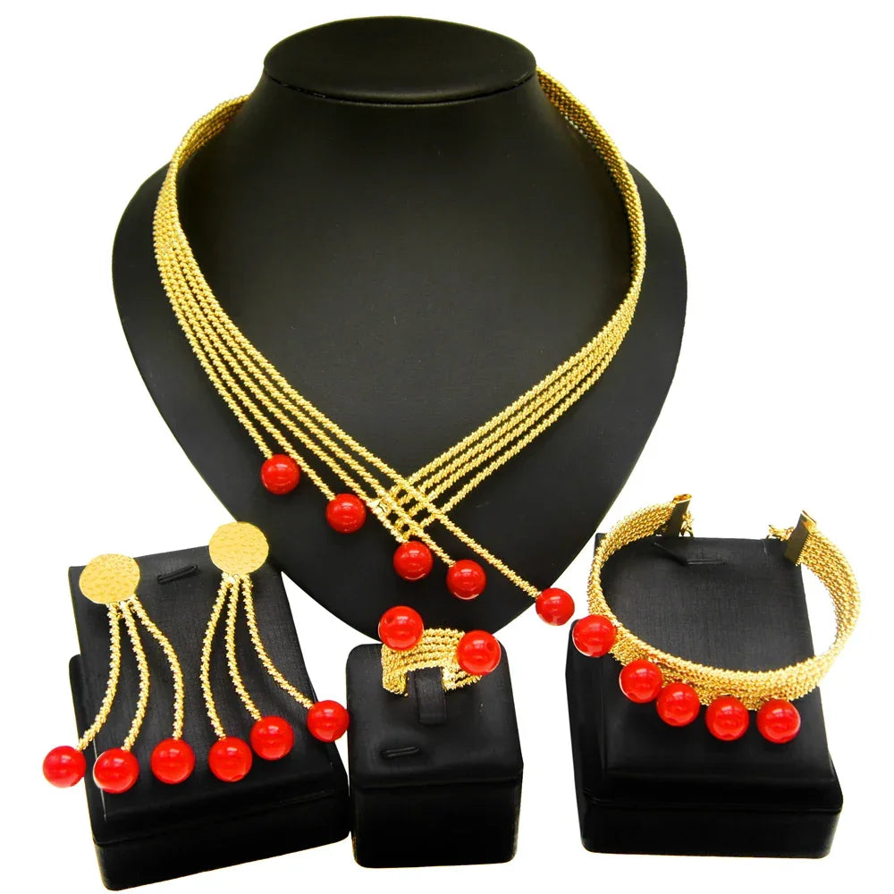 Women Jewelry Set Latest Brazilian Gold Plated Earrings Luxury Necklaces Mixed Designs Women Necklaces Set Pie Jewelry Sets