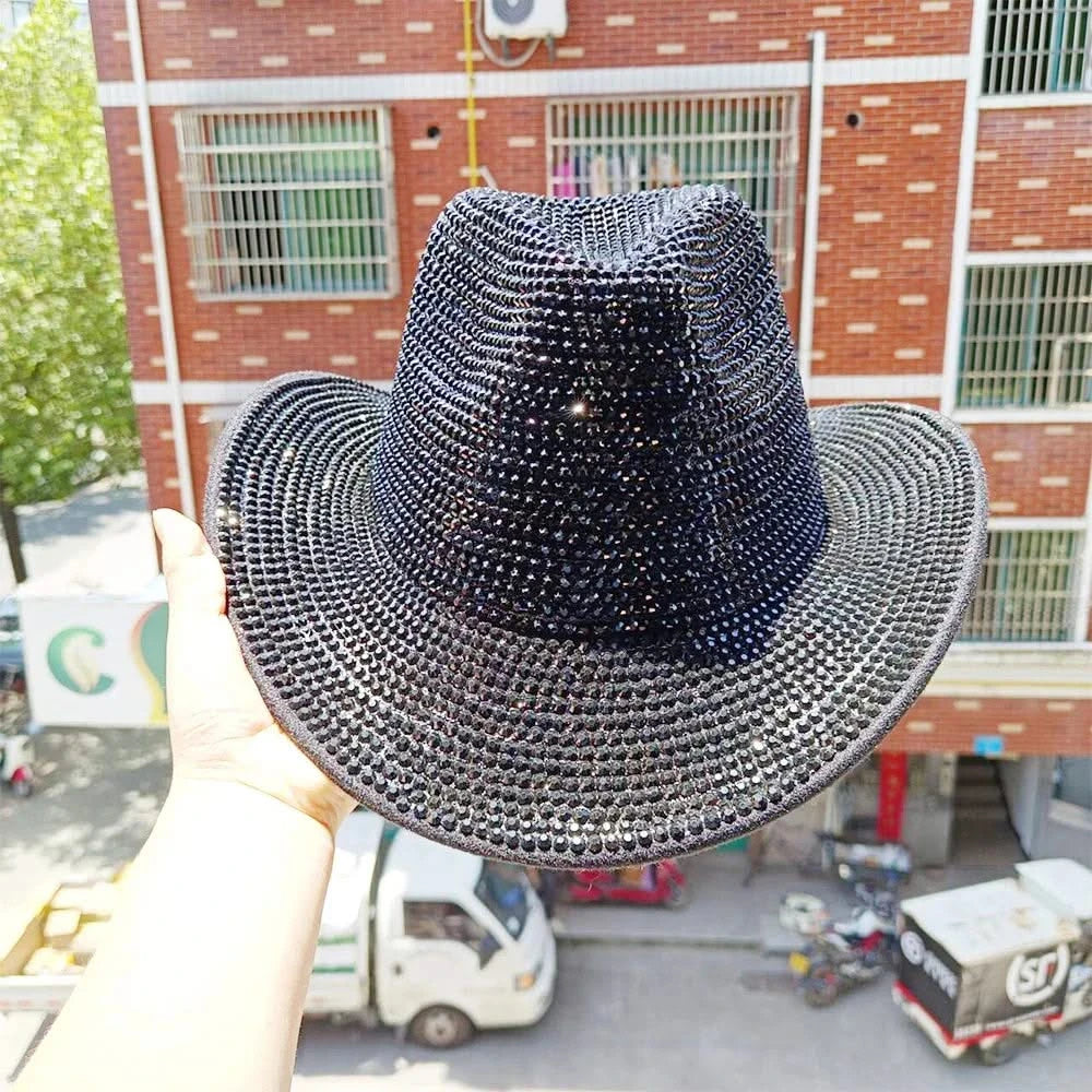 Women's cowboy hat high-end custom accessories white exquisite cowboy fashion shiny pearl rhinestone cowboy hat prom party hat