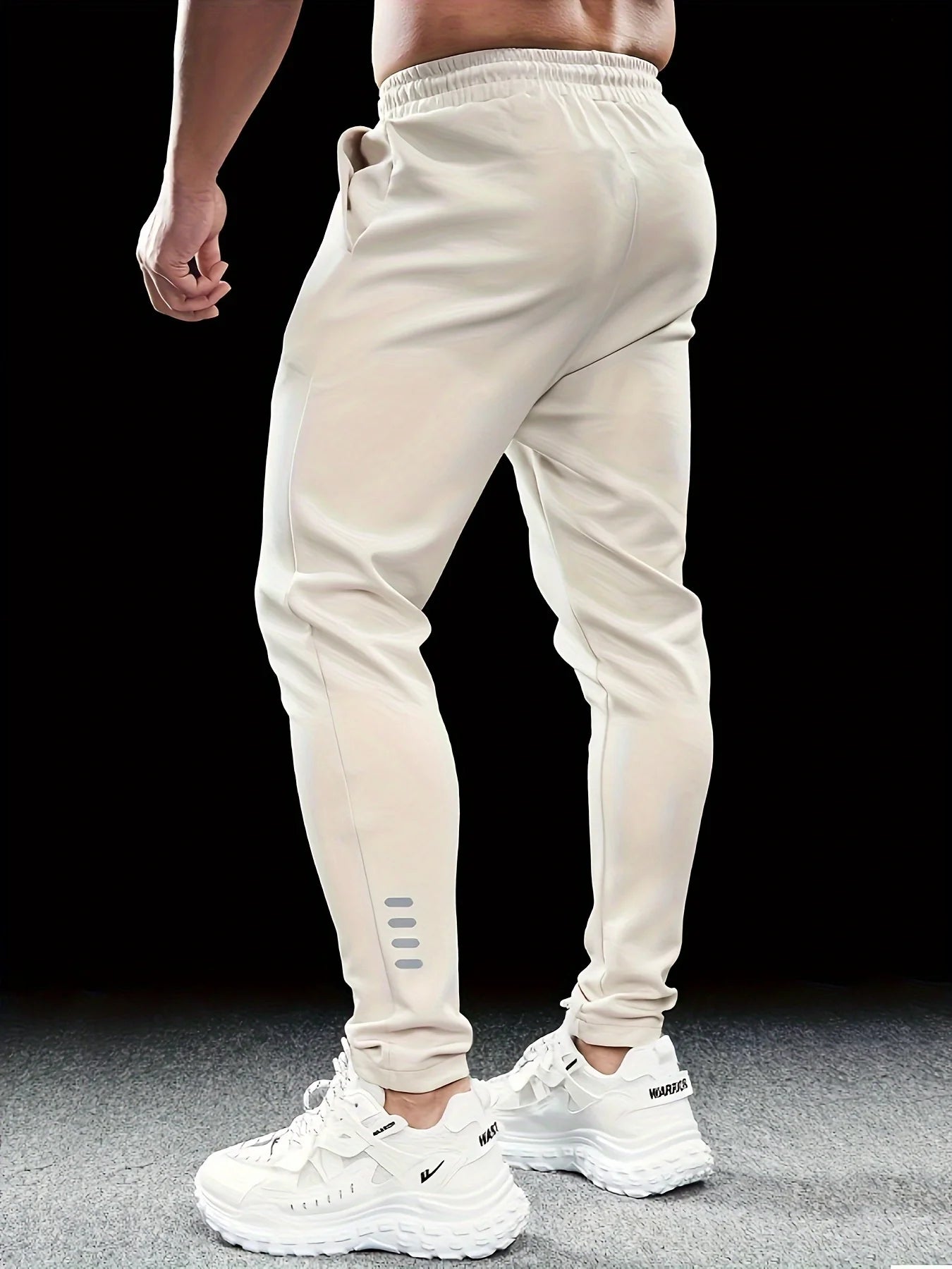 Men's athletic casual pants, simple, leg reflective strip design, elastic waistband, suitable for daily, running, multi-scene