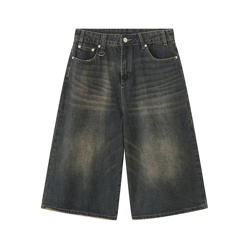 Men's Jeans Shorts American Style Vintage Loose Fit Wide Leg Straight Leg Denim Fashion Design Summer Y2k Gothic Washed Shorts