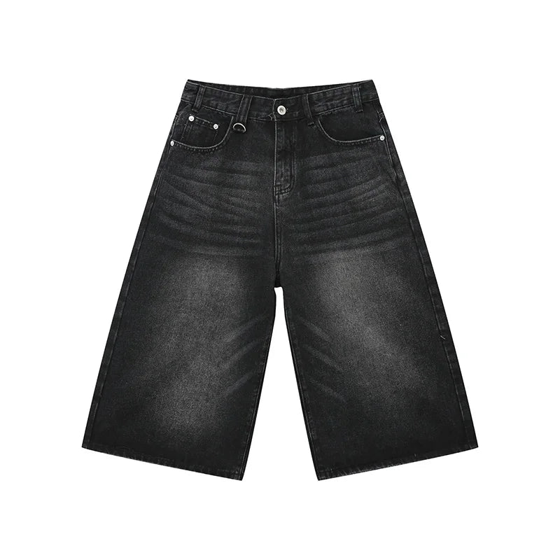 Men's Jeans Shorts American Style Vintage Loose Fit Wide Leg Straight Leg Denim Fashion Design Summer Y2k Gothic Washed Shorts