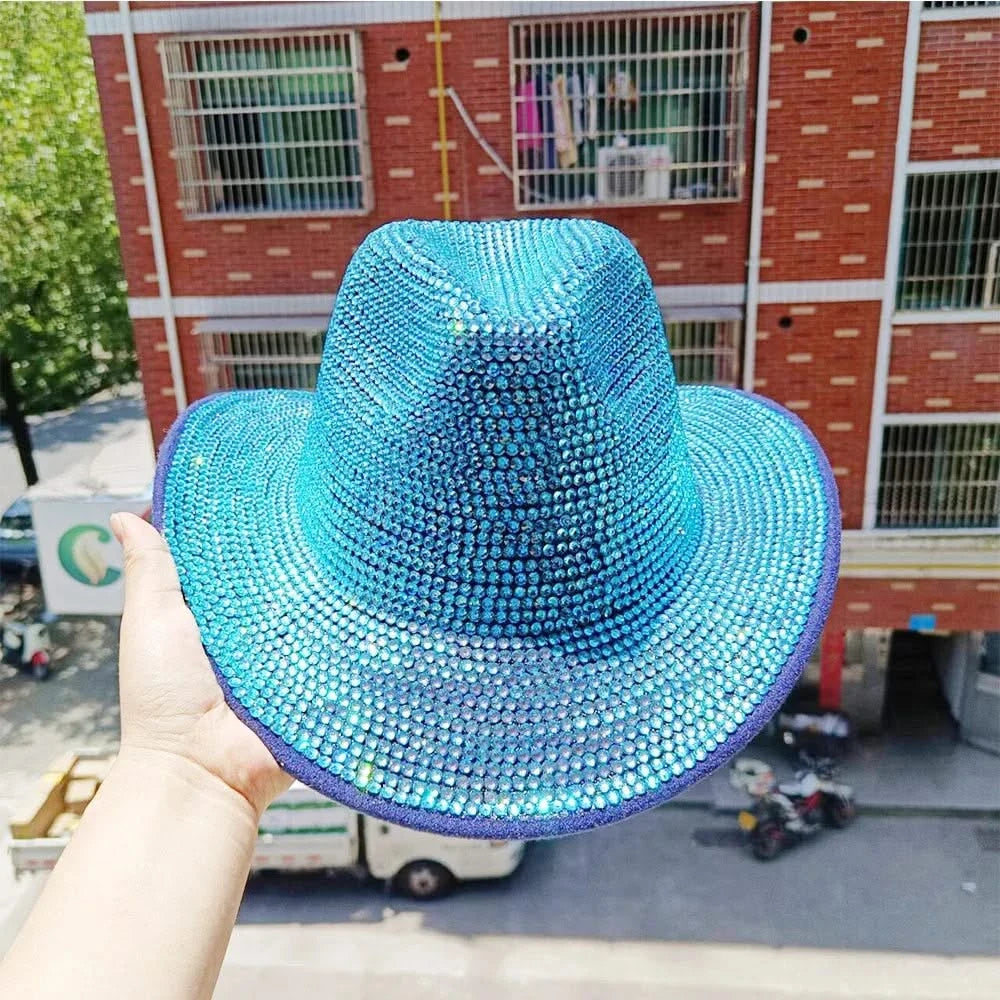 Women's cowboy hat high-end custom accessories white exquisite cowboy fashion shiny pearl rhinestone cowboy hat prom party hat