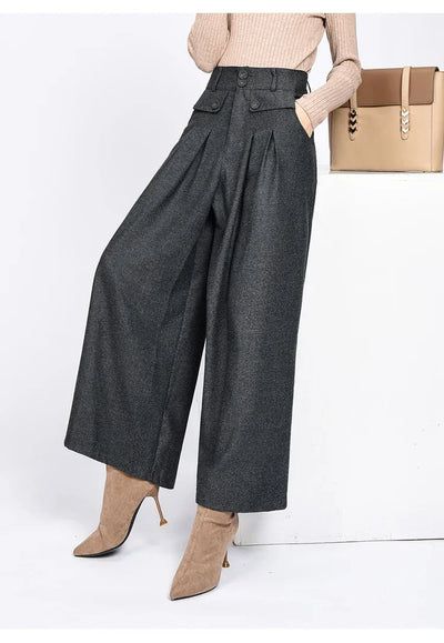 2023 Winter Warm Wool Women's Pants Female High Waist Pleated Wide Leg  Capris for Women Trousers Woman  4xl