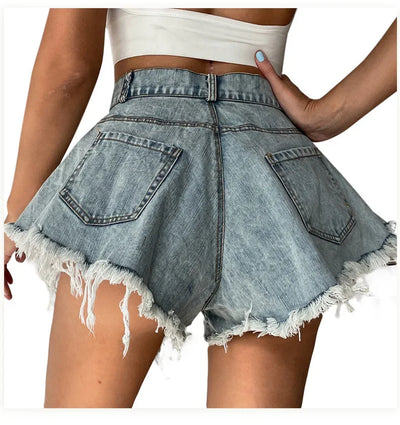 2025 Summer New Women Jeans Denim Shorts High Waist Loose Tassel Jeans S-xxl