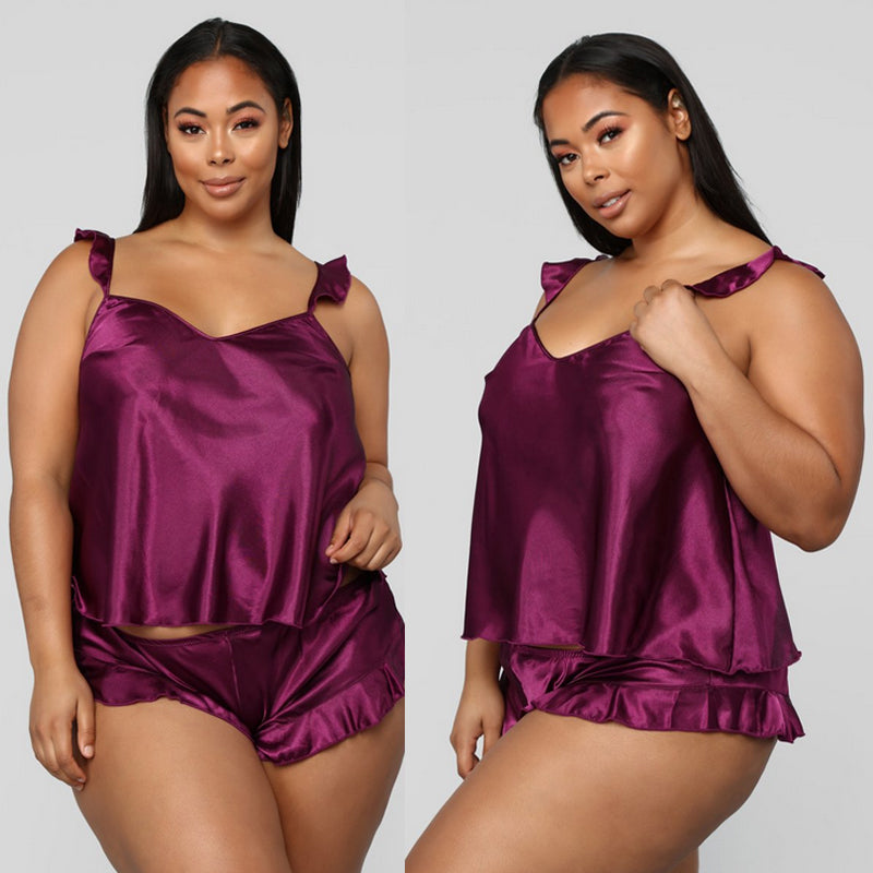 Women Sleepwear Babydoll  Lingerie Nightwear Shorts Pjama Set Ruffles Solid Satin Silk Lace Homewear S-XXL
