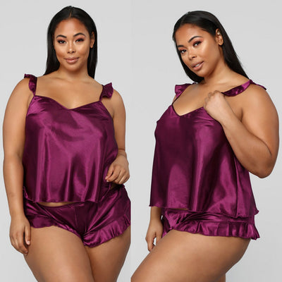 Women Sleepwear Babydoll  Lingerie Nightwear Shorts Pjama Set Ruffles Solid Satin Silk Lace Homewear S-XXL