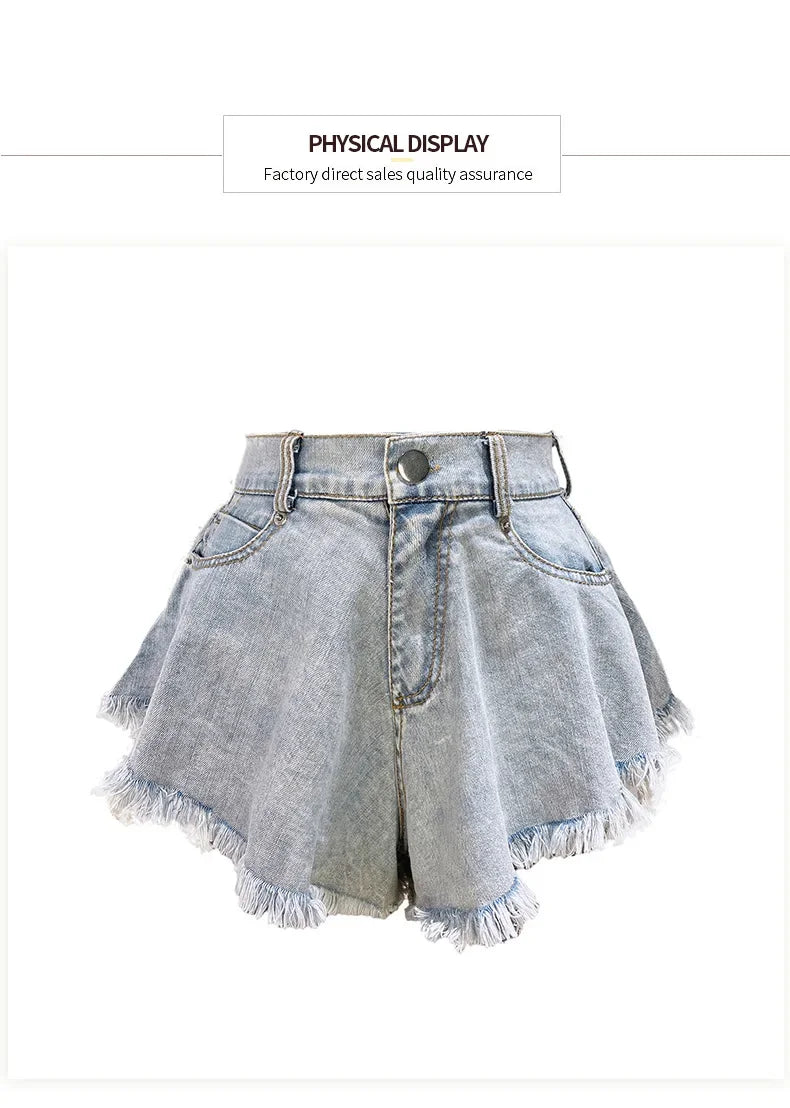 2025 Summer New Women Jeans Denim Shorts High Waist Loose Tassel Jeans S-xxl