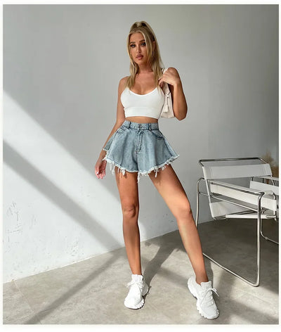 2025 Summer New Women Jeans Denim Shorts High Waist Loose Tassel Jeans S-xxl