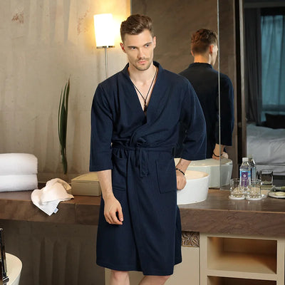Waffle Couple Bathrobe Short Male Female Kimono Korean Style Nightwear Daily Casual Home Lounge Robe домашняя одежда женская