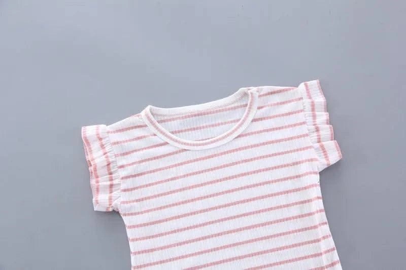 Summer Children Clothing Baby Cute  Girls Casual T-Shirts Bib Shorts 2Pcs/Set Toddler Cartoon Fashion Cotton Infant Clothes Suit