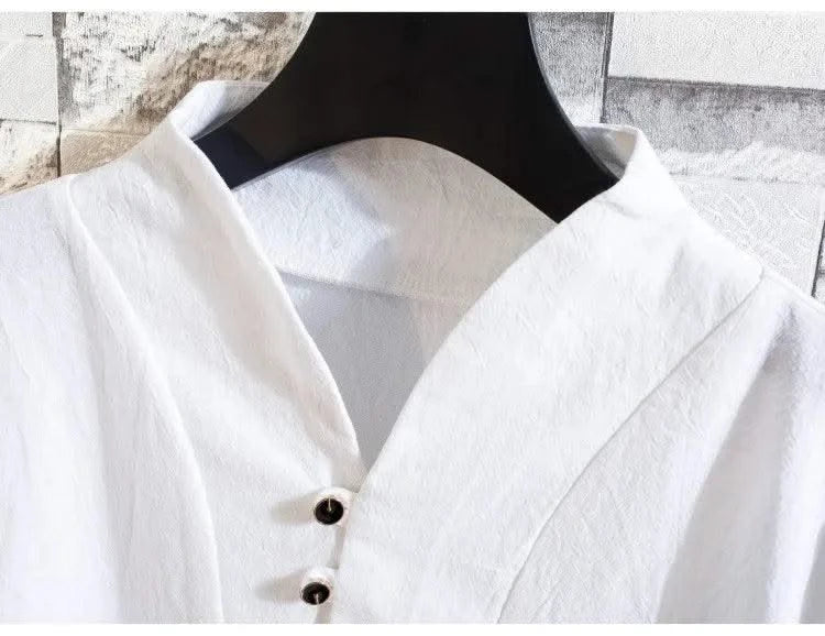 (Shirt + trousers) 2025 summer men shirt Man Cotton and linen shirts Short sleeve men's casual shirts men A set of clothes M-5XL - Elanique