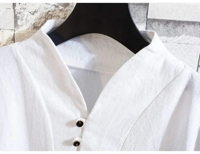 (Shirt + trousers) 2025 summer men shirt Man Cotton and linen shirts Short sleeve men's casual shirts men A set of clothes M-5XL - Elanique