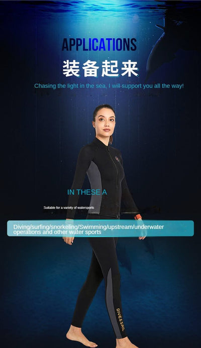Wetsuit 3MM Neoprene Men Long Sleeve Split Wetsuit Warm Jacket Pants Plus Size Women Swimsuit Scuba Diving Snorkeling Surf Suit