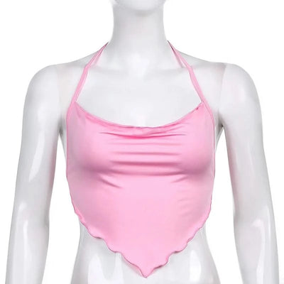 Pink Sleeveless Sexy Crop Tops Women Backless Lacing Camis Wireless Bralette