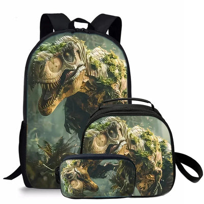 3 Pcs Set Dinosaur Round Lunch Bags ,Pencil Bags ,School Bags for Boy/Girls Best Gifts 3D Cartoon Backpack for Children