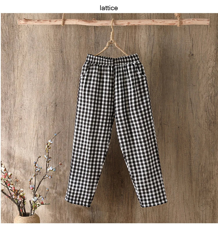 Fashion Printed Cotton Linen Harem Pants for Women 2025 Summer Casual High Waist Calf-Length Loose Trousers Female Streetwear