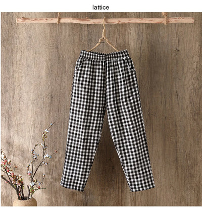 Fashion Printed Cotton Linen Harem Pants for Women 2025 Summer Casual High Waist Calf-Length Loose Trousers Female Streetwear