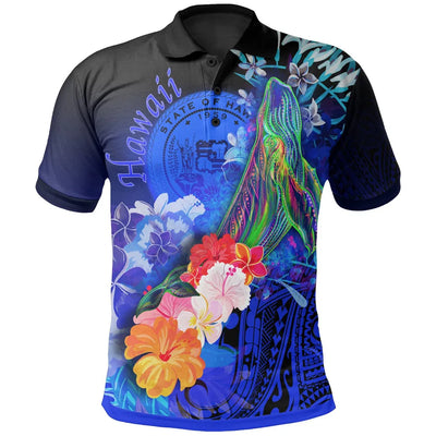Polynesian Hawaii Polo Shirts Humpback Whale with Tropical Flowers 3D Printed Polo Shirt Men Women Short Sleeve Summer T-shirt