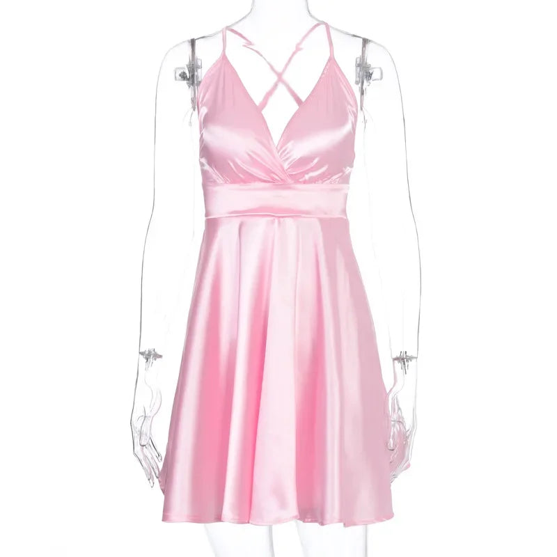 Women's Dress 2024 Fashion Summer elegant bow white female mini dress party cute sexy french romantic silk dress women
