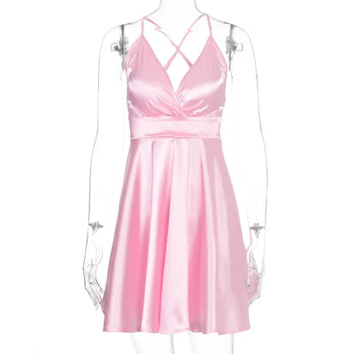 Women's Dress 2024 Fashion Summer elegant bow white female mini dress party cute sexy french romantic silk dress women