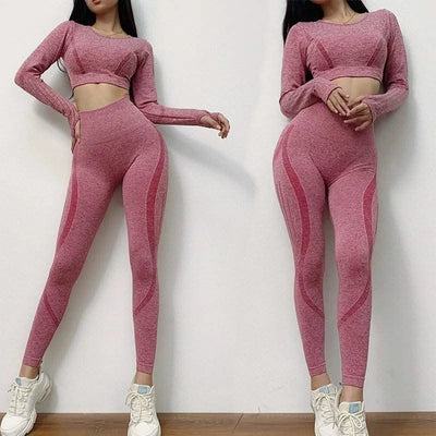 2020 New Active Wear Sets Women Workout Clothes Gym Wear Tracksuits Yoga Jogging Track Outfit Legging Long Sleeves Shirts Suits