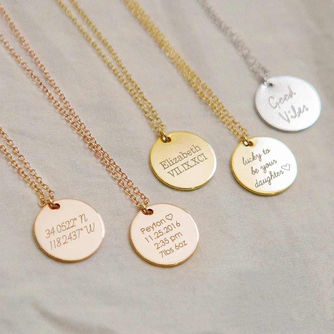 Custom Engraved Name Date Round Coin Stainless Steel Personalized ID Tag  Accessory Jewelry Pendant Fit for Bracelet Necklace