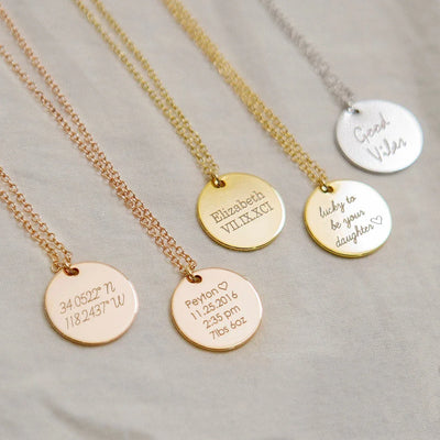 Custom Engraved Name Date Round Coin Stainless Steel Personalized ID Tag  Accessory Jewelry Pendant Fit for Bracelet Necklace