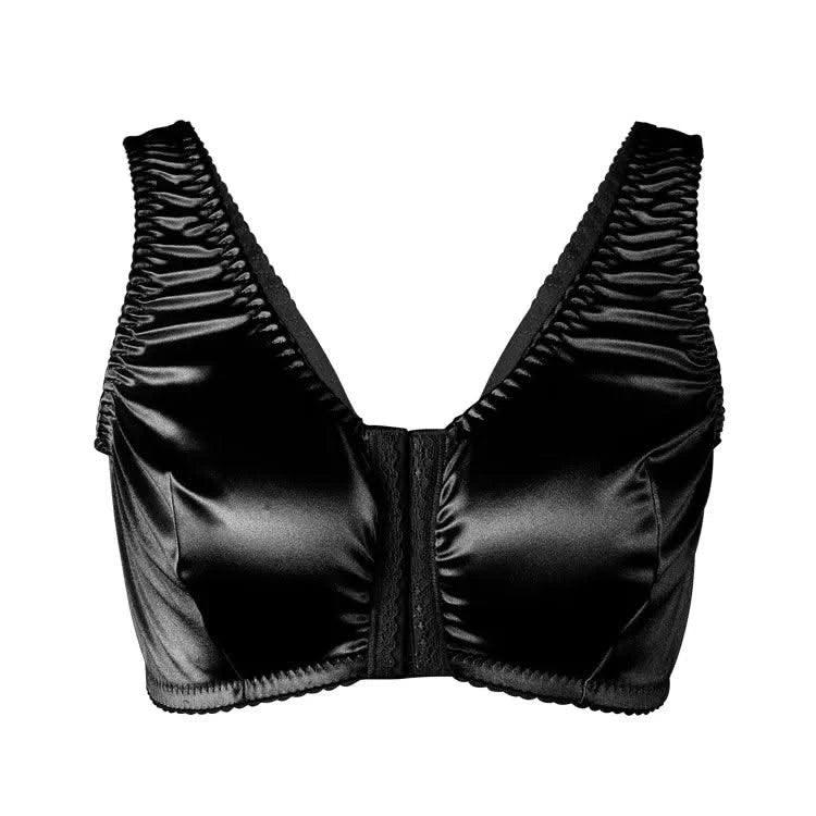 Women Full Coverage Bra Plus Size Comfort And Support Satin Bra Imitated Silk No Padded Wireless Front Closure Vest Underwear