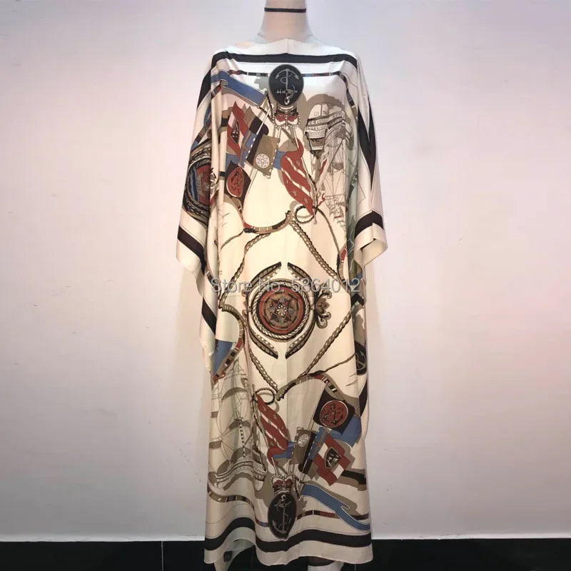 Printed  Dresses For Women 2021 Fashion Design Loose Dress Batwing Maxi Long Femme Vestidos Summer Autumn Party Elegant Dress