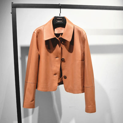 Women's Sheepskin Short Tops Harajuku Fashion Jassen Dames Slim Jaqueta De Couro Legítimo Square Collar Trendy Streetwear Coat