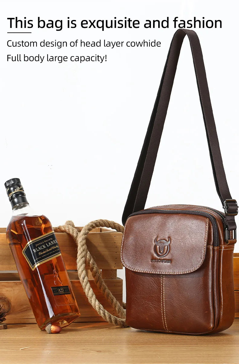 BULLCAPTAIN-Men's Leather Shoulder Bag Brand Casual Men's Bags Small Mini Multifunctional Crossbody Bag's D07